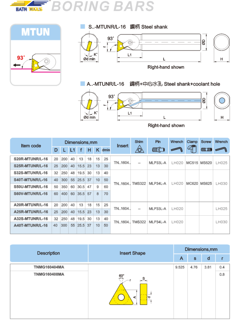 MTUN Steel handle inner diameter turning tool