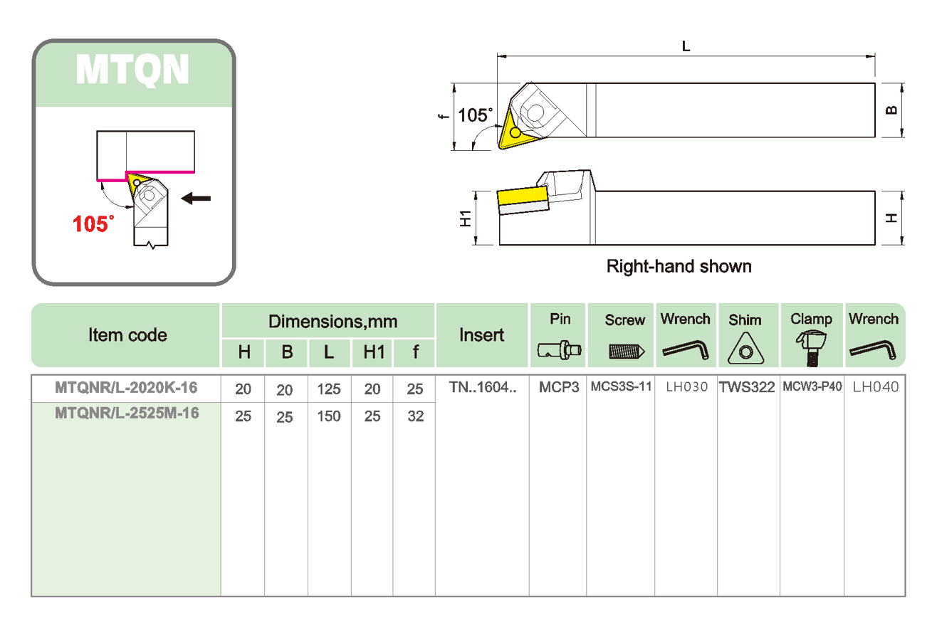 MTQNR/L  External Turning Toolholder 105° CNC Lathe Cutting Tools For TNMG